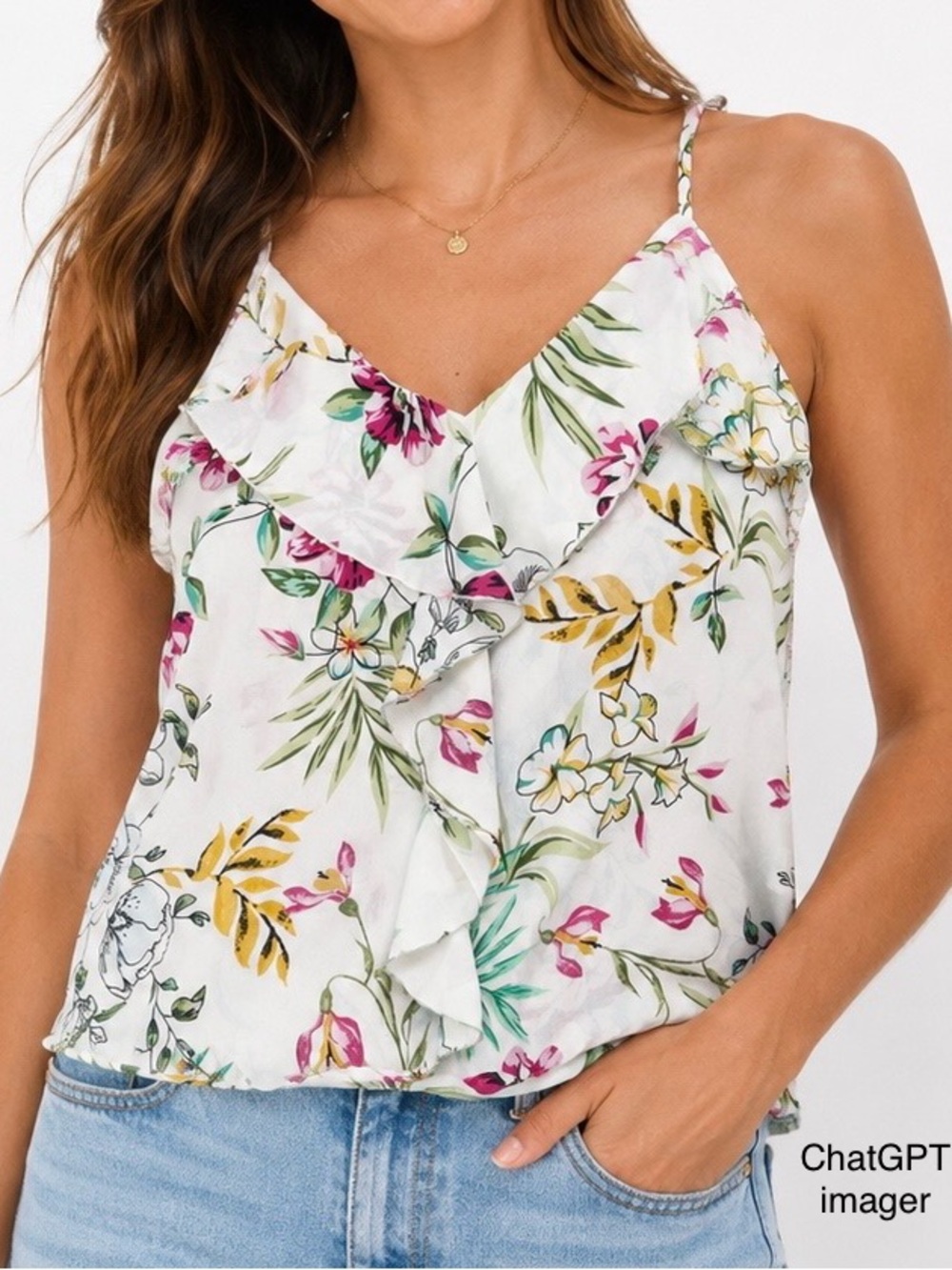 Floral Cami with Ruffle Front. Brand: Hint of Blush. Size Medium/Large. VGUC.